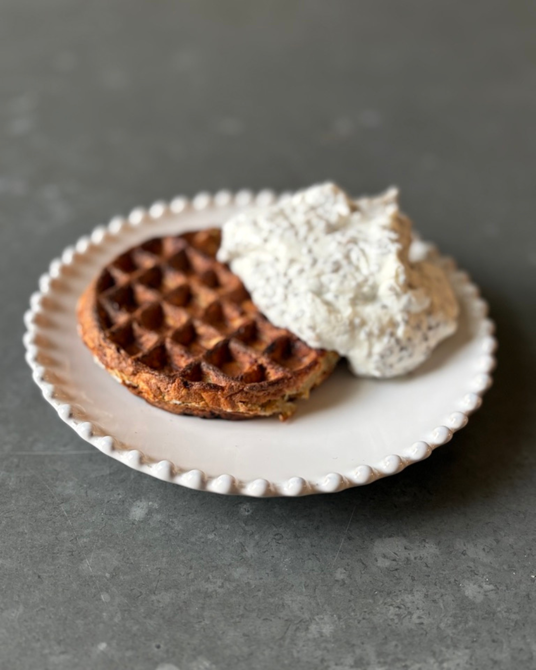 Banana waffles served with chilled chia yogurt